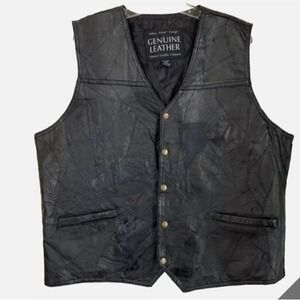 Navarre Leather Company Italian Stone Design Vest Men M Black Patchwork Biker